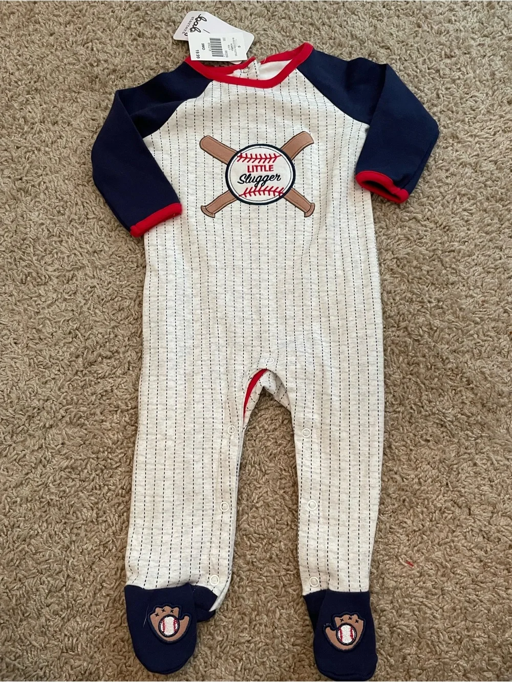 Baby Starters Navy, Cream & Red 'Little Slugger' Footie